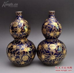 瓷器精品霁蓝福寿葫芦瓶收藏品